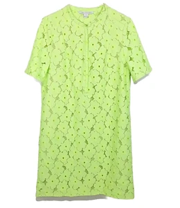 DIANE VON FURSTENBERG Warner Floral Lace Shift Dress Sz 12 Neon Lined - Picture 1 of 23