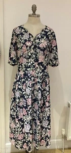 Laura Ashley 1980s Blue Floral Dress, Vintage Size 14 UK - Picture 1 of 11