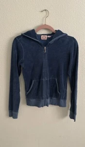 Juicy Couture Y2K Track Jacket Blue Terry Cloth Full Zip Hooded M Logo - Picture 1 of 7