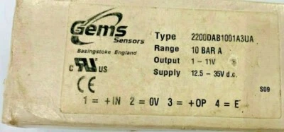 GEMS Sensors 2200DAB1001A3UA Pressure Sensor  0-10 bar A Output 1-11 V DC G1/4 - Image 1 of 2
