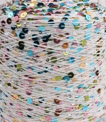 US Store NO tariff 50 yards Sequin yarn 6mm, Cotton Trimming White - Image 1 of 2