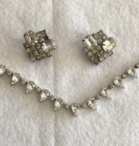 Conjunto de collar y pendientes de clip de diamantes de imitación transparentes vintage *Envío gratuito* - Imagen 1 de 5