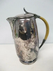 CAFETERA W&S BLACKINTON PLATEADA con MANGO TEJIDO DE MIMBRE 9 1/4" ~DE COLECCIÓN - Imagen 1 de 6