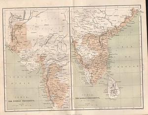 1858 Británico Empire India Mapa ~ The Bombay & Madras Presidencia Ceilán - Imagen 1 de 2
