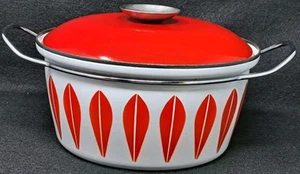 Vintage Cathrineholm Red Lotus Dutch Oven With Handle - Picture 1 of 11