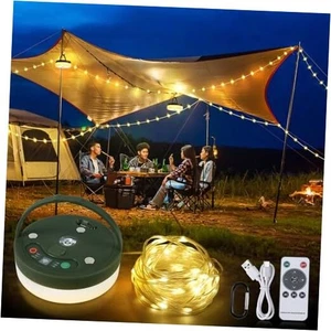  Cadena de luz de camping 3 en 1 recargable (32,8 pies), blanco cálido portátil al aire libre  - Imagen 1 de 7