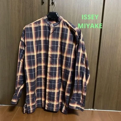 USADO OTOÑO 1991 ISSEY MIYAKE CUELLO ALTO MARRÓN CUADROS HECHO EN JAPÓN MUY BUENO Foto 1 de 4