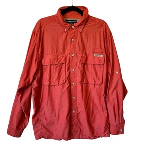 Exofficio button up shirt L Orange Vented Quick dry Nylon Outdoors Long sleeves - Picture 1 of 7