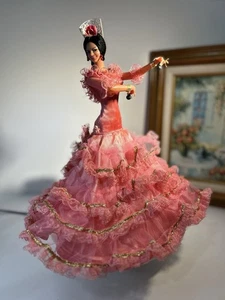 1970s Spanish Marin Flamenco Dancer Doll Plastic Pink dress 13” T - Bild 1 von 14