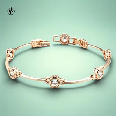 WseSto Armband Damen Vergoldet Rosegold Gold 585 Rolled Zirkonia Geschenkbeutel - Bild 1 von 4