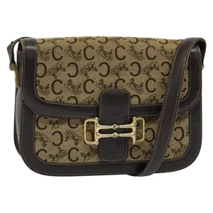 CELINE C Sulky Horsebit Shoulder Bag Canvas Leather Brown Gold Auth BA4723 - Picture 1 of 21