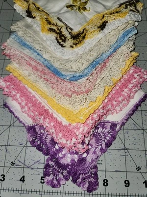 Lote de 9 pañuelos vintage de encaje con borde de ganchillo para damas Foto 1 de 2