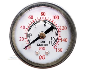 Manómetro 160 PSI Montaje Trasero 1/8" NPT 1.5" Cara Aire, Agua, Aceite, Gas - Imagen 1 de 3