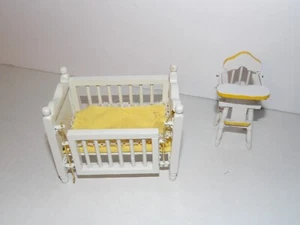 Vintage 1970s White Baby Bed and Highchair Dollhouse Furniture - Picture 1 of 4