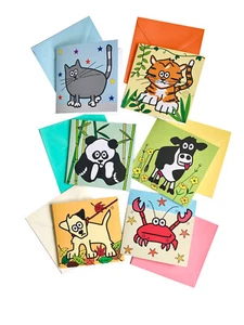 Pack of 6 ANIMAL theme Notelet Cards (Blank inside). Coloured envelopes - Picture 1 of 3
