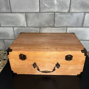 Wood Keepsake Treasure Box Metal Trim 12" x 8" - Picture 1 of 5