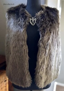 New VOCAL Womens FAUX FUR BROWN FUZZY VEST SLEEVELESS TOP WAIST COAT S M L XL - Picture 1 of 5