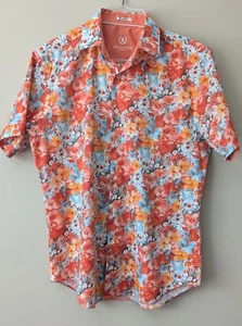 BUGATCHI UOMO Men' Cotton Floral Short Sleeve Shirt Shaped Fit Button Up Size L - Picture 1 of 7