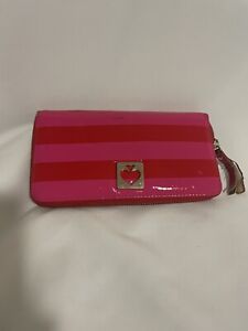 Kate Spade neda zip around wallet striped red pink Stained And Used See Pics