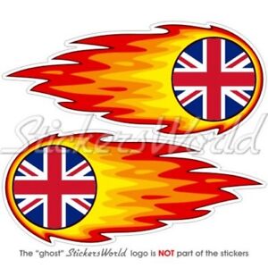 VEREINIGTES KÖNIGREICH Flammende Feuerballs UK 125mm Auto Aufkleber x2 Sticker