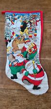 Vintage Santa Claus North Pole Marching Band Quilted Christmas Stocking 19"