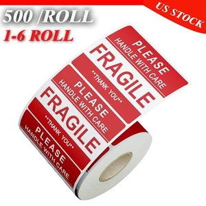 1 Rollo 500/Rollo 2x3 Pegatinas Frágiles Mango con Cuidado Gracias Envío Etiquetas - Imagen 1 de 9
