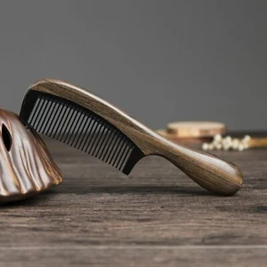 Chacate Preto Natural Black Buffalo Horn Hair Comb Fine Toothed Comb Wooden Hand - Picture 1 of 15