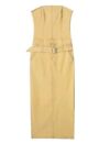ZARA Size S (10) Mustard Stretch Strapless Midi Dress with Belt Patch Pocket NEW
