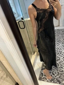 Oscar de La Renta Pink Label Lingerie Nightgown w/Lace Sz S Leg Slit Gown Sexy - Picture 1 of 12