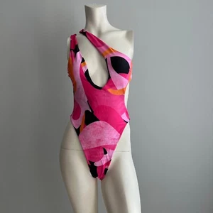 Costume da bagno donna bikini grande monospalla rosa arancione nero sexy - Foto 1 di 2