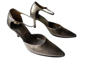 CASADEI SILVER LEATHER METAL HEELS SHOES 4.5 OR 37 - Picture 1 of 5
