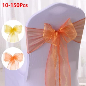 10/20/50/100/150pcs Organza Wedding Chair Cover Bow Sashes Ribbon Tie Back Sash  - Picture 1 of 10