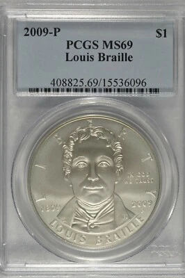 2009-P Louis Braille Commemorative Silver Dollar PCGS MS69 - Image 1 of 4