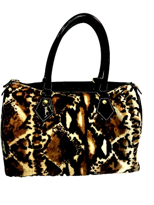 Arcadia Designer HandBag Animal Leopard Print Fur Leather Bolwing Bag Style - Image 1 of 4
