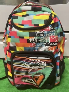 Roxy Quiksilver Colorful Logo Words Backpack 17” X 12” X 6” - Picture 1 of 9