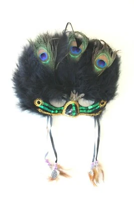 Máscara de pluma de pavo real veneciano Mardis Gras de venta libre negra verde azul fiesta de disfraces Foto 1 de 3