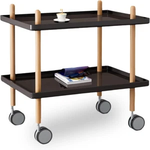 2 Layer End Table with Wheels Trolley Side Table Bedside Table for Home Kitchen - Picture 1 of 15