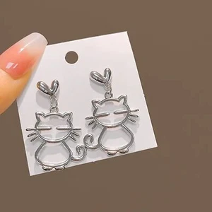 Hollow Out Cat Kitten Earrings, Cute Cat Animal Jewelry, Party Birthday Gifts - Picture 1 of 4