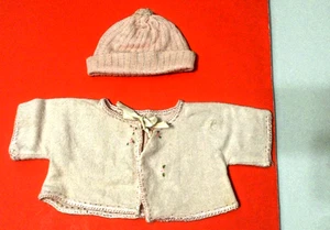 VTG LIGHT PINK KNIT HAT & FLANNEL JACKET 1950'S  doll clothes size med -  large - Picture 1 of 4