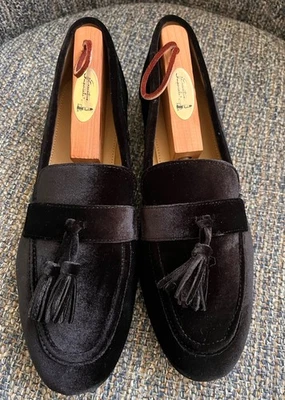J. Zapatos Mocasines Crew "Charlie" Terciopelo Negro con Borlas para Fumar Talla 9.5 Foto 1 de 4