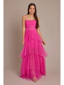 BETSY & ADAM Womens Mesh Spaghetti Strap Square Neck Full-Length Prom Gown Dress - Picture 1 of 14