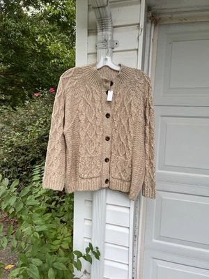 NWT Talbots Gorgeous Tan White Thick Cabled Cardigan Pockets 3X - Image 1 of 4