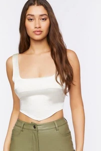 ( S ) FOREVER21 Women Satin V-Hem Crop Top - Picture 1 of 5