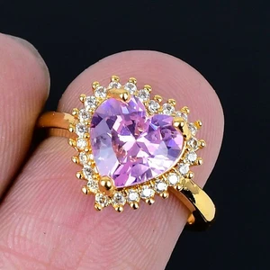 Pink Kunzite 18K Gold Plated Handmade Ring of US Size Adjustable - Picture 1 of 3