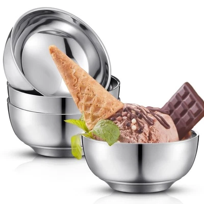 4 Pack 34 oz Stainless Steel Bowls Double Walled Insulated Soup Ice Cream Met... - Image 1 of 4