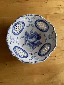 Große Schale Manufaktur ZN Blaue Blumen Durchbrochener Rand 24 Cm Durchmesser - Bild 1 von 4