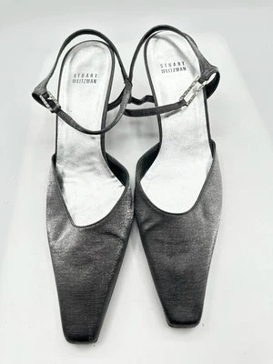 Sandalias de tacón Stuart Weitzman gris brillo satén estrás talla 10M Foto 1 de 4