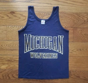 Tank JERZEES vintage anni 90 Università del Michigan muscolo alto cotone blu medio - Foto 1 di 7