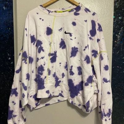 Nike Bleach Tie Dye Crewneck Sweatshirt Purple White Lime Green Stitching Women - Image 1 of 4