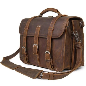 Polare Thick Full Grain Leather 16'' Briefcase Shoulder Messenger Bag for Men... - Photo 1/8